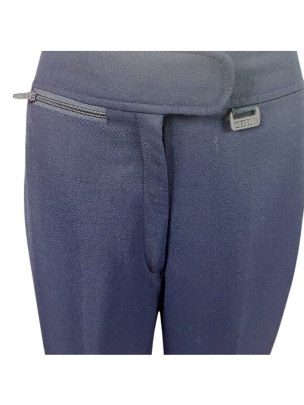 Slim-Fit High-Waist Navy Trousers With Side Zip Closure, Women's 10R